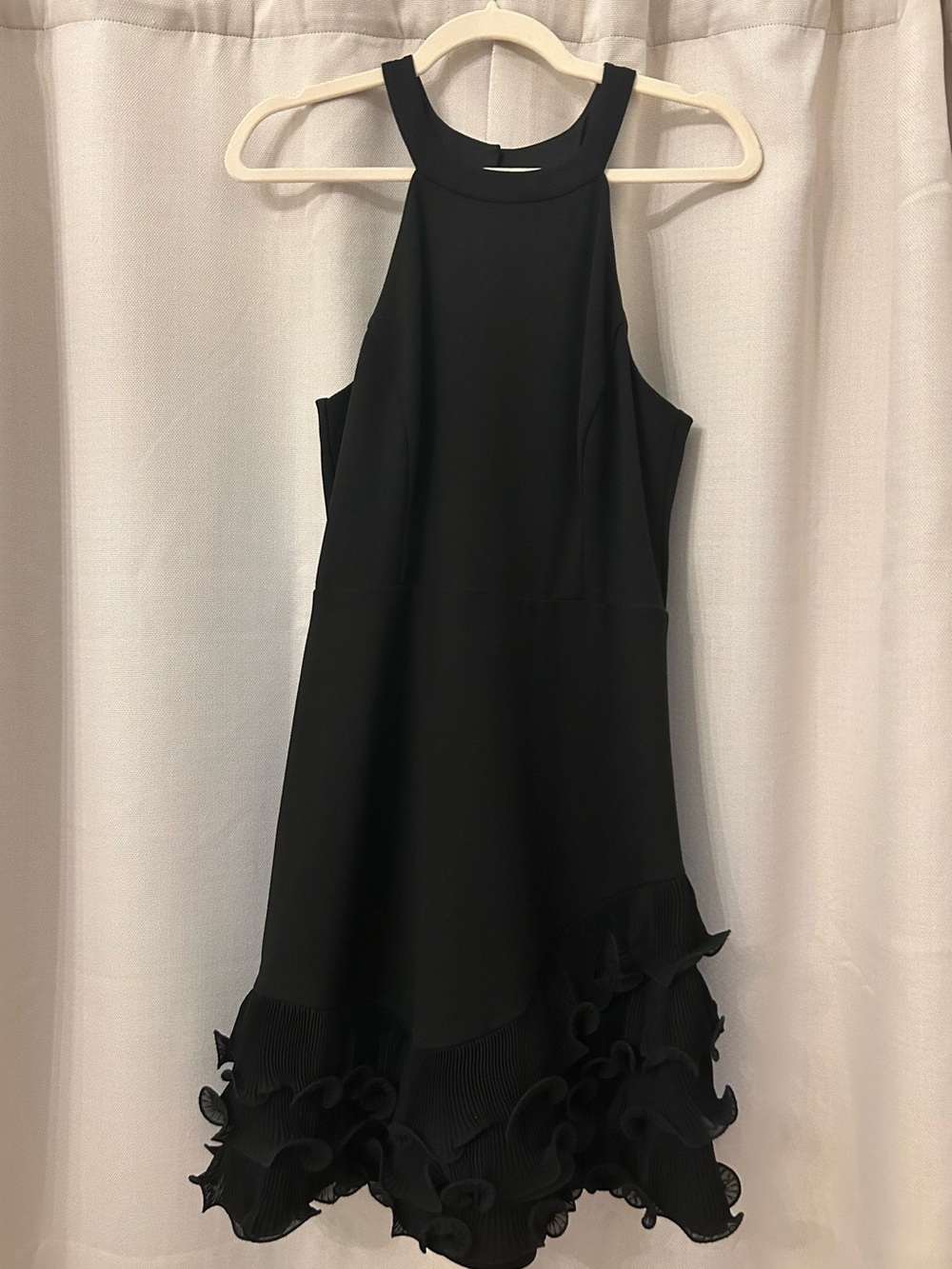 Guess Black Halter Mini Dress with Ruffled Hem